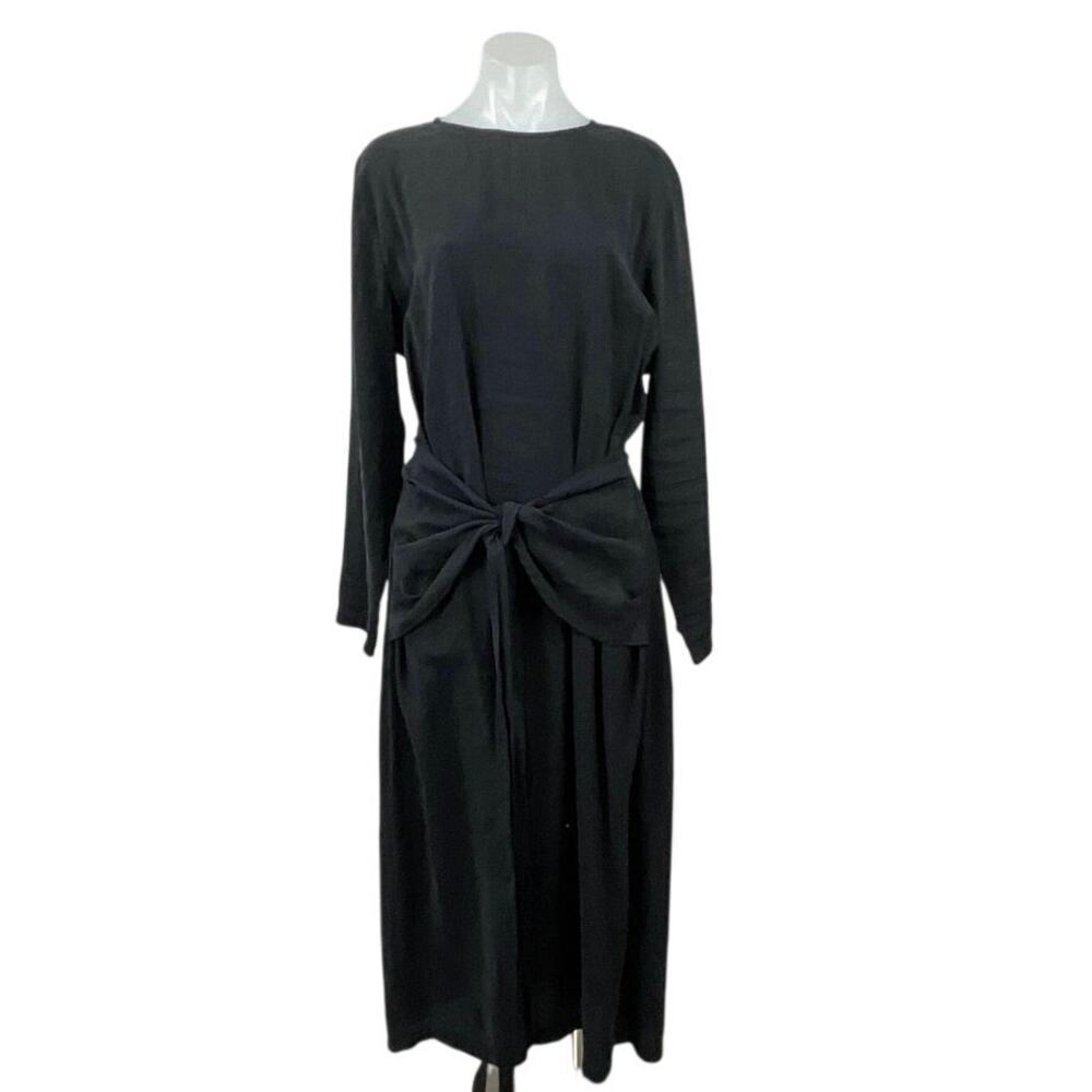 Nasty Gal Black Long Sleeve Tie Front Knot Crew Neck A Line Maxi Dress Size L
